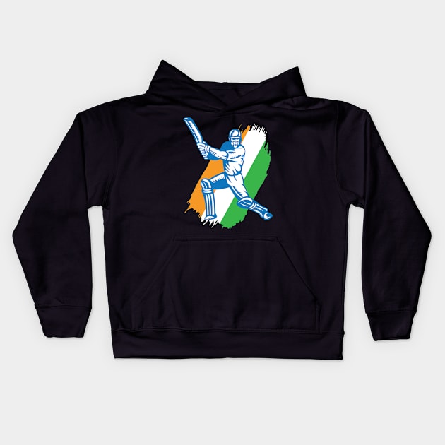 India Indian Cricket Player Batsman Design Kids Hoodie by alltheprints